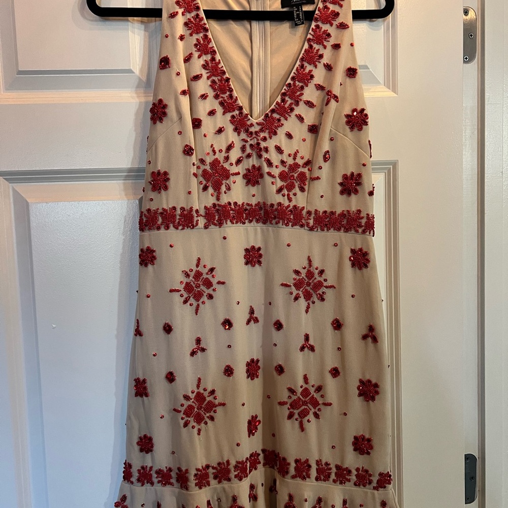 Elegant Red Floral Embroidered Beaded Dress